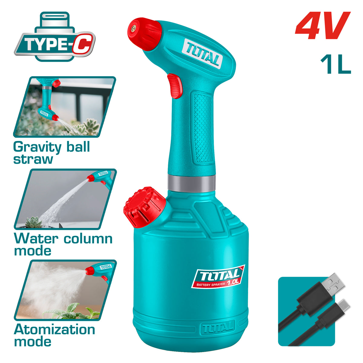 TOTAL Cordless sprayer with built-in battery (USB Type-C) TSPP3701