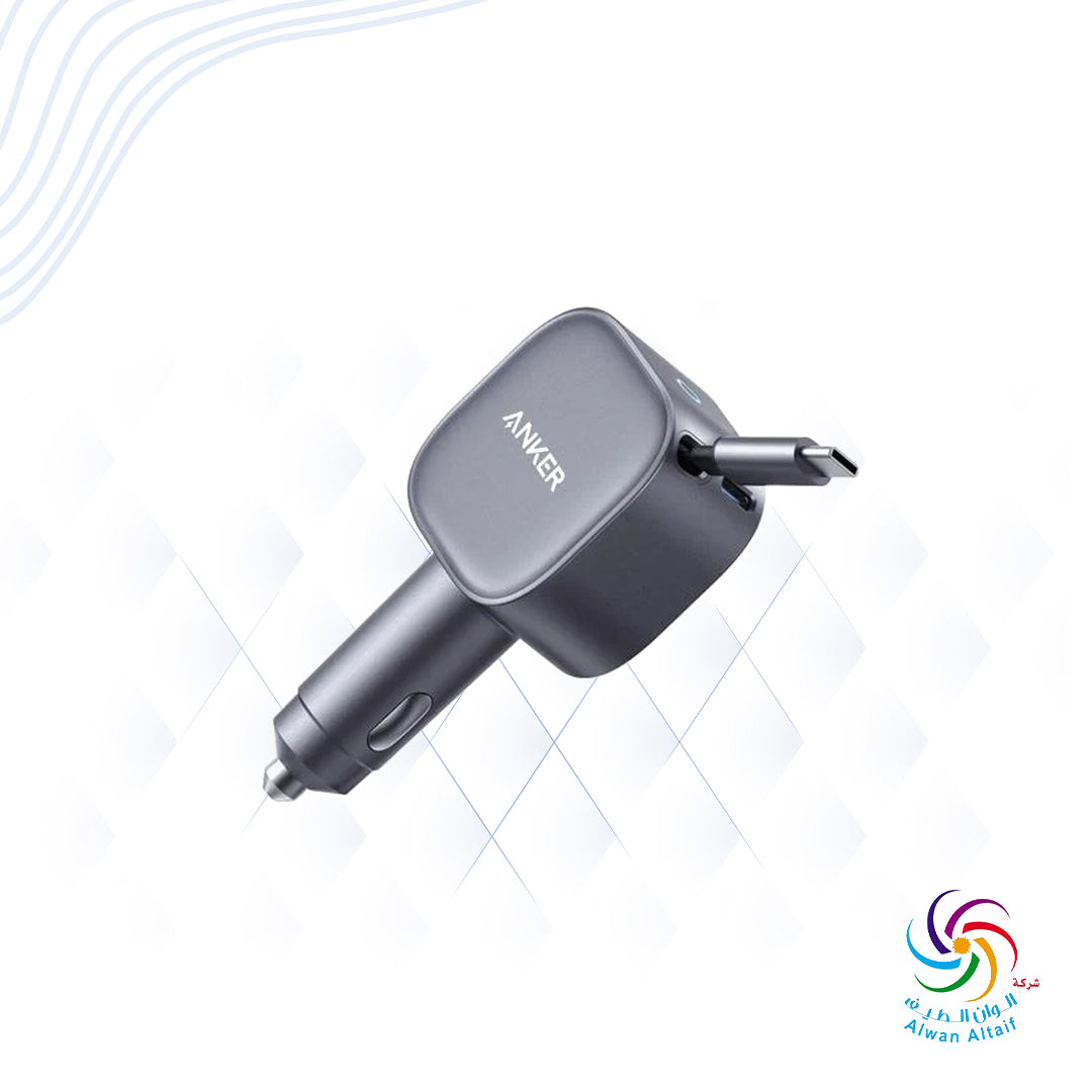 انكر  شاحن سيارة نانوA2738HA2  (75 واط، منفذ USB-C، كابل USB-C مدمج قابل للسحب) - فضي