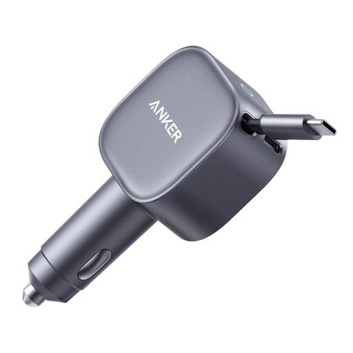 انكر  شاحن سيارة نانوA2738HA2  (75 واط، منفذ USB-C، كابل USB-C مدمج قابل للسحب) - فضي