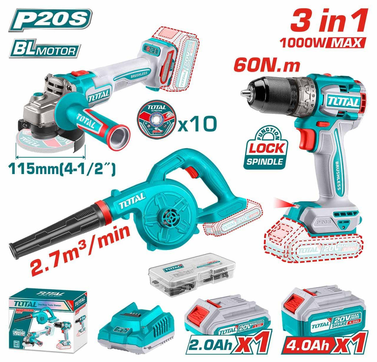 TOTAL 3-Piece Cordless Combo Set TOSLI241192 | Alwan Al-Taif Kuwait
