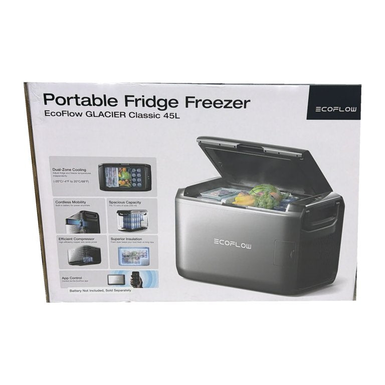 EcoFlow GLACIER Classic Portable Fridge Freezer 45L – Dual Zone – AC / 12-24V DC / Solar