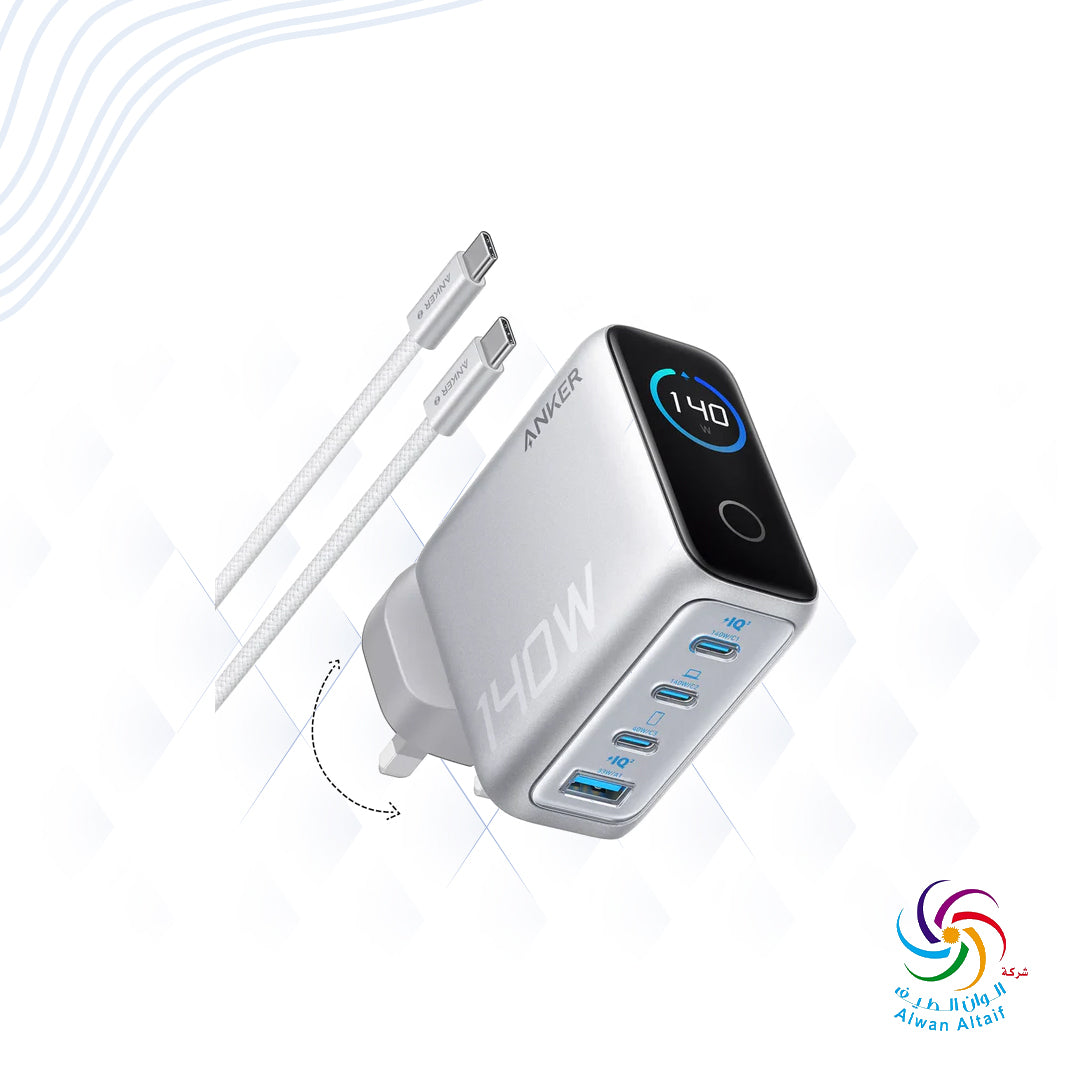 انكر شاحن B2697K41(140 واط، 4 منافذ، PD 3.1) مع كابل USB-C - فضي .