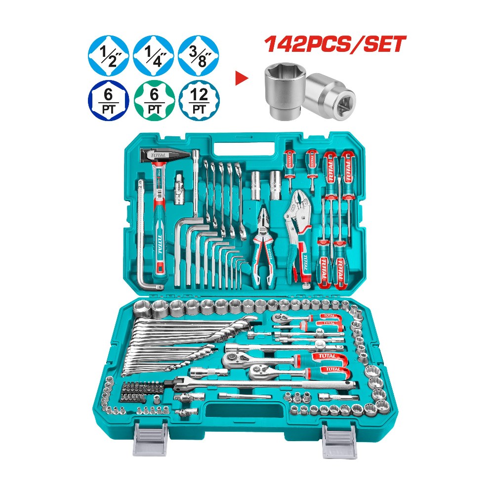 TOTAL 142 Pcs Combination tools set THKTHP21426