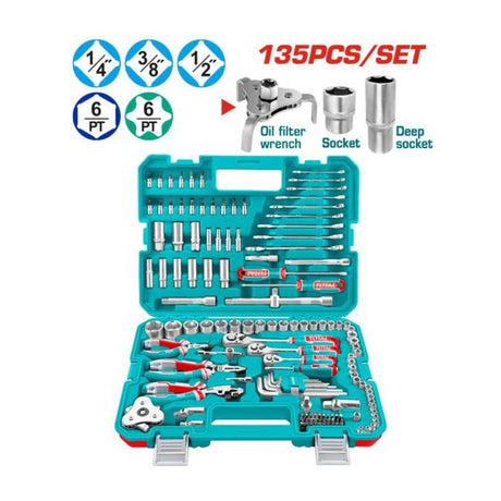 TOTAL 135 Pcs combination tools set THKTHP21356